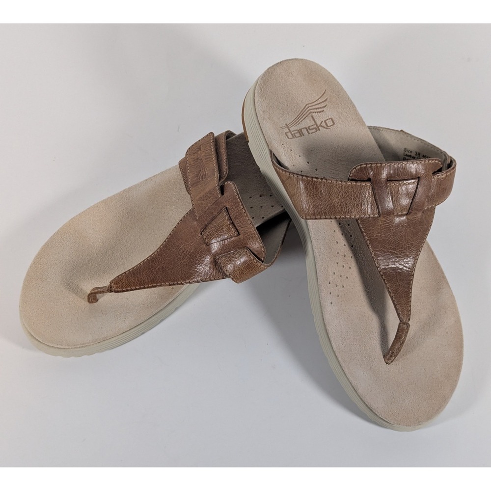 Dansko Cece Tan Brown Burnished Leather Thong Comfort Sandals 38 4610216100